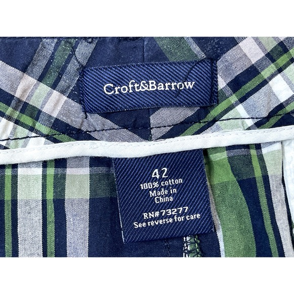 Croft & Barrow Shorts 42 Mens Plaid Blue Green White Chino Golf Boating - Picture 11 of 16